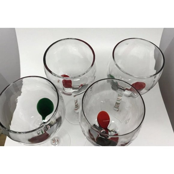Pier 1 Red & Green Clear Swirl Stem Ribbon Glasses (set of 8) 9" tall 10 oz. - Picture 3 of 6